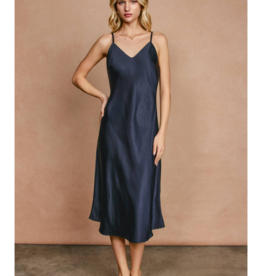 Dress Forum Ramiel Satin Bias Cut Slip Dress in Midnight Blue