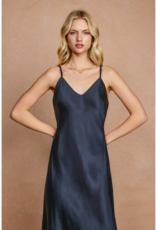 Dress Forum Ramiel Satin Bias Cut Slip Dress in Midnight Blue