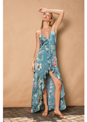 Dress Forum Palm Sky Asymmetrical Ruffle Maxi Dress