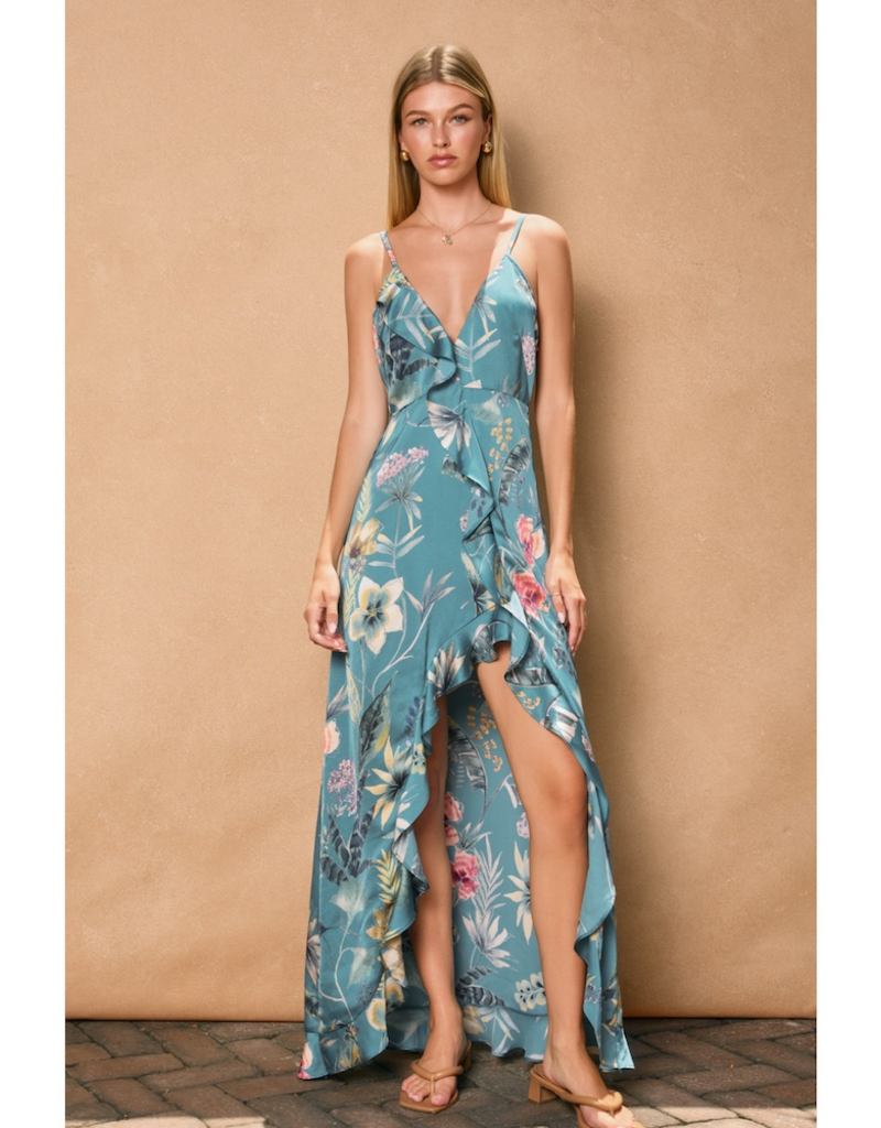 Dress Forum Palm Sky Asymmetrical Ruffle Maxi Dress