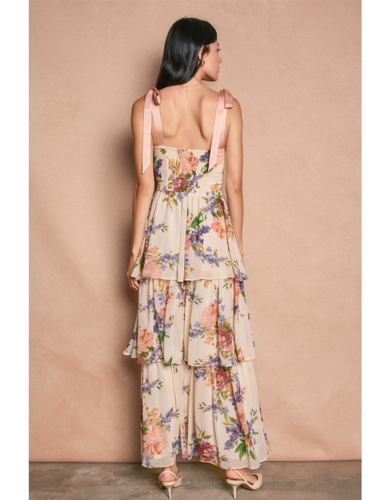 Dress Forum Delicate Affair Corset Tiered Maxi Dress with Shoulder Ties in Soft Coral