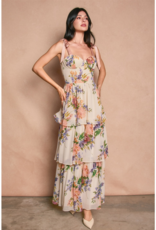 Dress Forum Delicate Affair Corset Tiered Maxi Dress with Shoulder Ties in Soft Coral