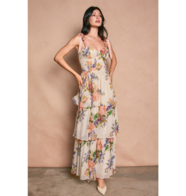 Dress Forum Delicate Affair Corset Tiered Maxi Dress with Shoulder Ties in Soft Coral