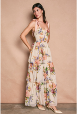 Dress Forum Delicate Affair Corset Tiered Maxi Dress with Shoulder Ties in Soft Coral