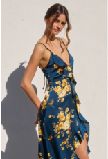 Dress Forum Floral Asymmetrical Ruffle Maxi Dress in Blue and Gold Floral