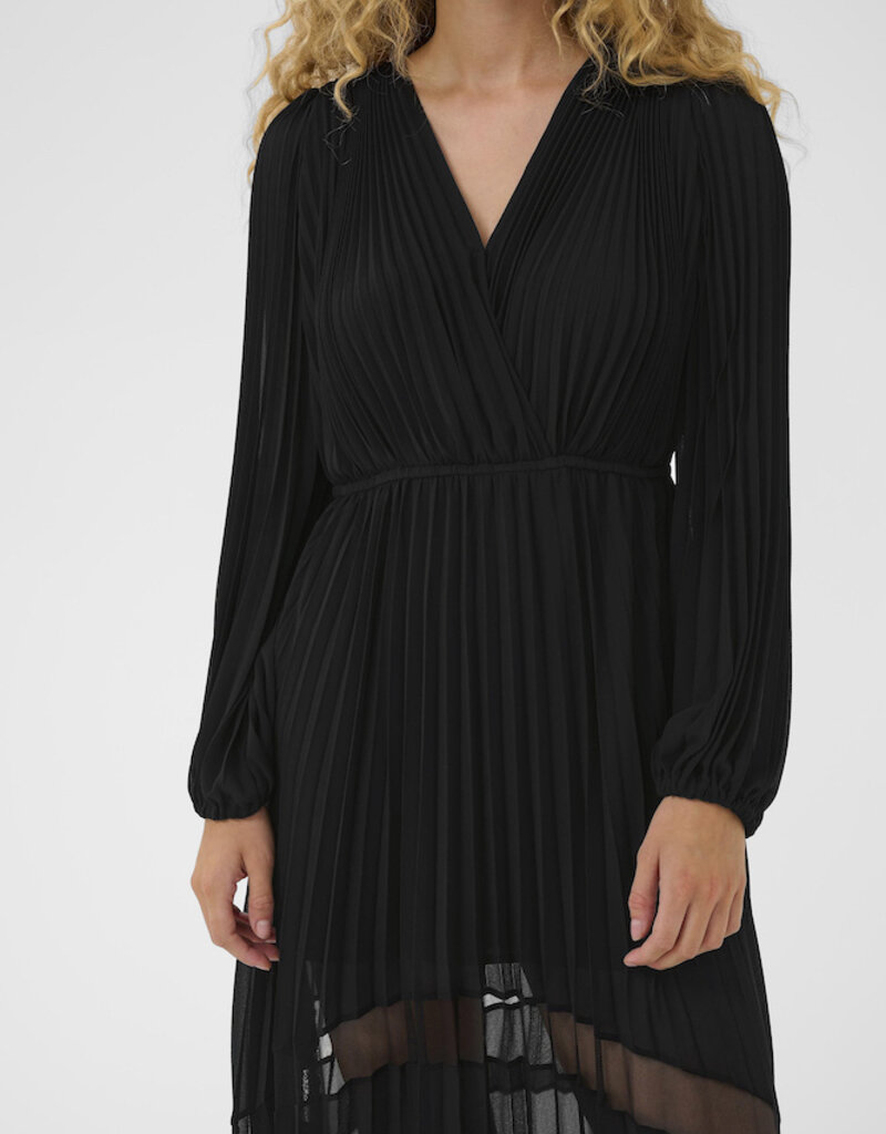 InWear Giselle Pleated Midi Dress with Sheer Panels in Black