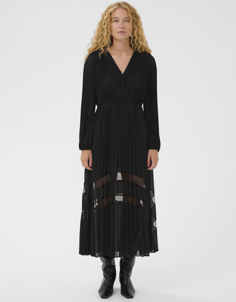 InWear Giselle Pleated Midi Dress with Sheer Panels in Black