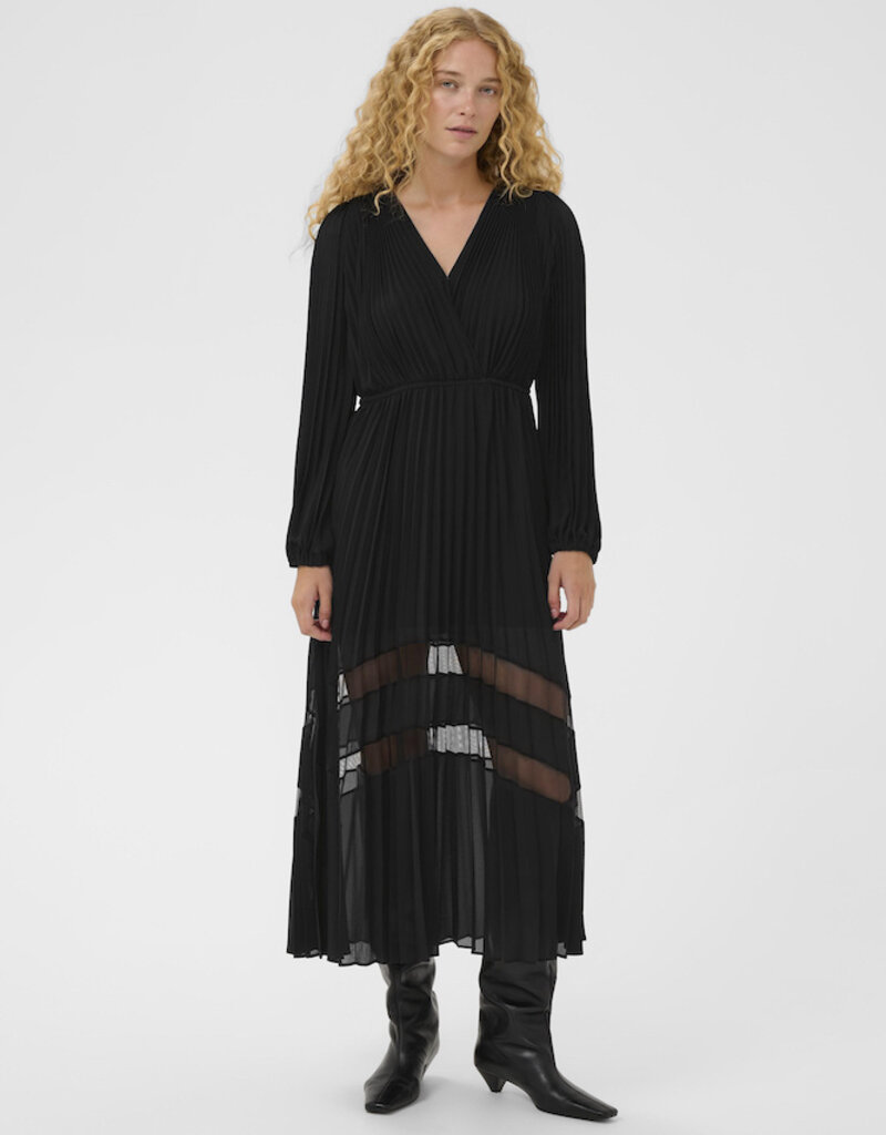 InWear Giselle Pleated Midi Dress with Sheer Panels in Black