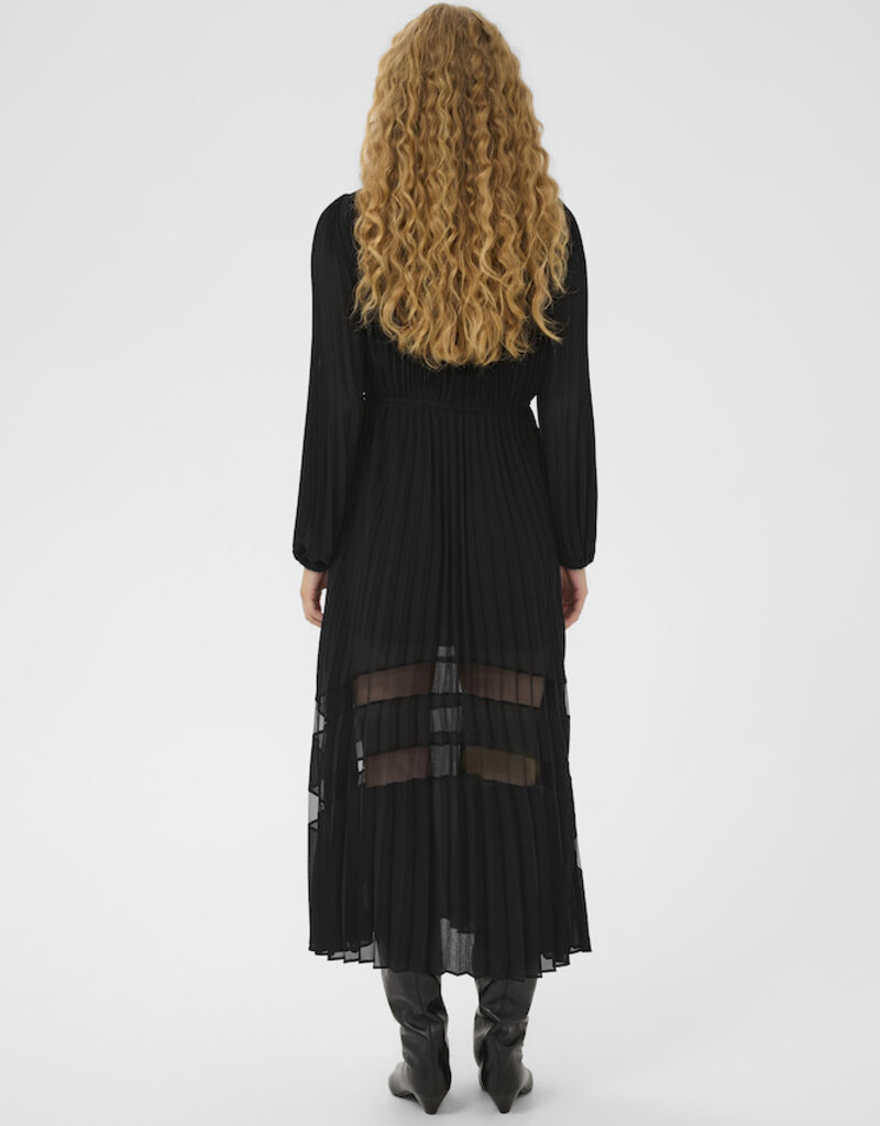 InWear Giselle Pleated Midi Dress with Sheer Panels in Black