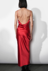 Greylin Isla Cowl Neck Satin Maxi with Slit in Red
