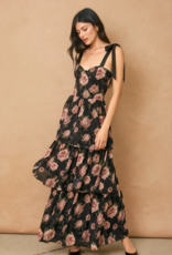 Dress Forum All For You Corset Tiered Maxi Dress with Shoulder Ties in Midnight Rose