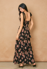 Dress Forum All For You Corset Tiered Maxi Dress with Shoulder Ties in Midnight Rose
