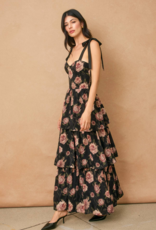 Dress Forum All For You Corset Tiered Maxi Dress with Shoulder Ties in Midnight Rose