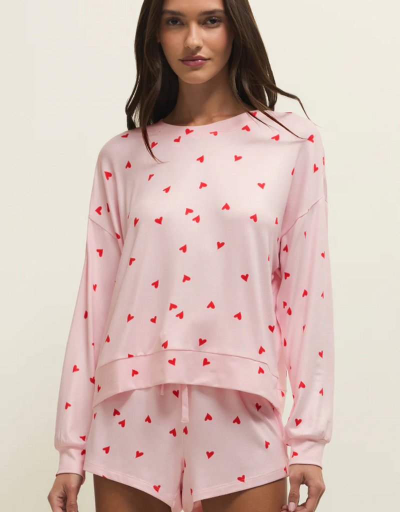 Z-Supply Mira Heart Long Sleeve Top in Pink Marshmallow