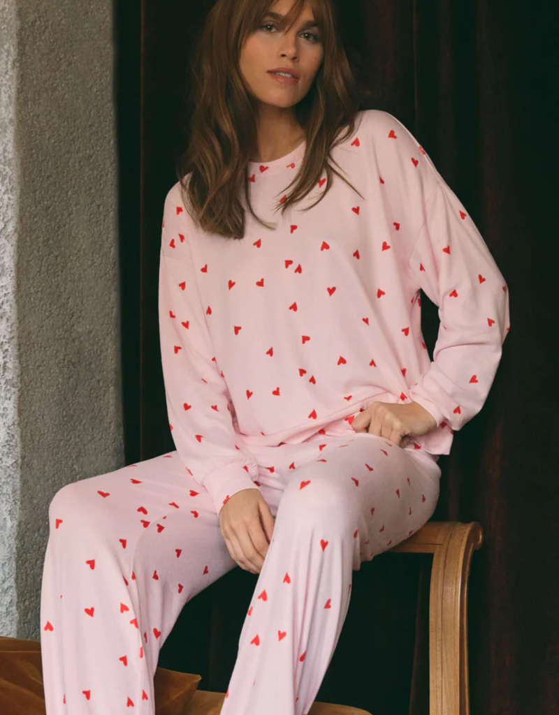 Z-Supply Mira Heart Long Sleeve Top in Pink Marshmallow