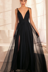 Amoris Wonderstruck Tulle Maxi Dress with Tie Shoulders in Black