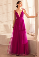 Amoris Wonderstruck Tulle Maxi Dress with Tie Shoulders in Fuchsia