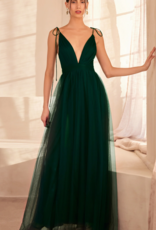 Amoris Wonderstruck Tulle Maxi Dress with Tie Shoulders in Emerald