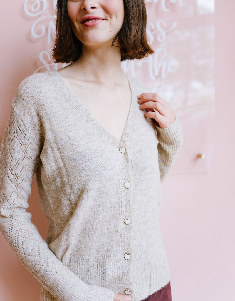 Molly Bracken Elora Heart Button Cardigan with Pointelle Detail Sleeve