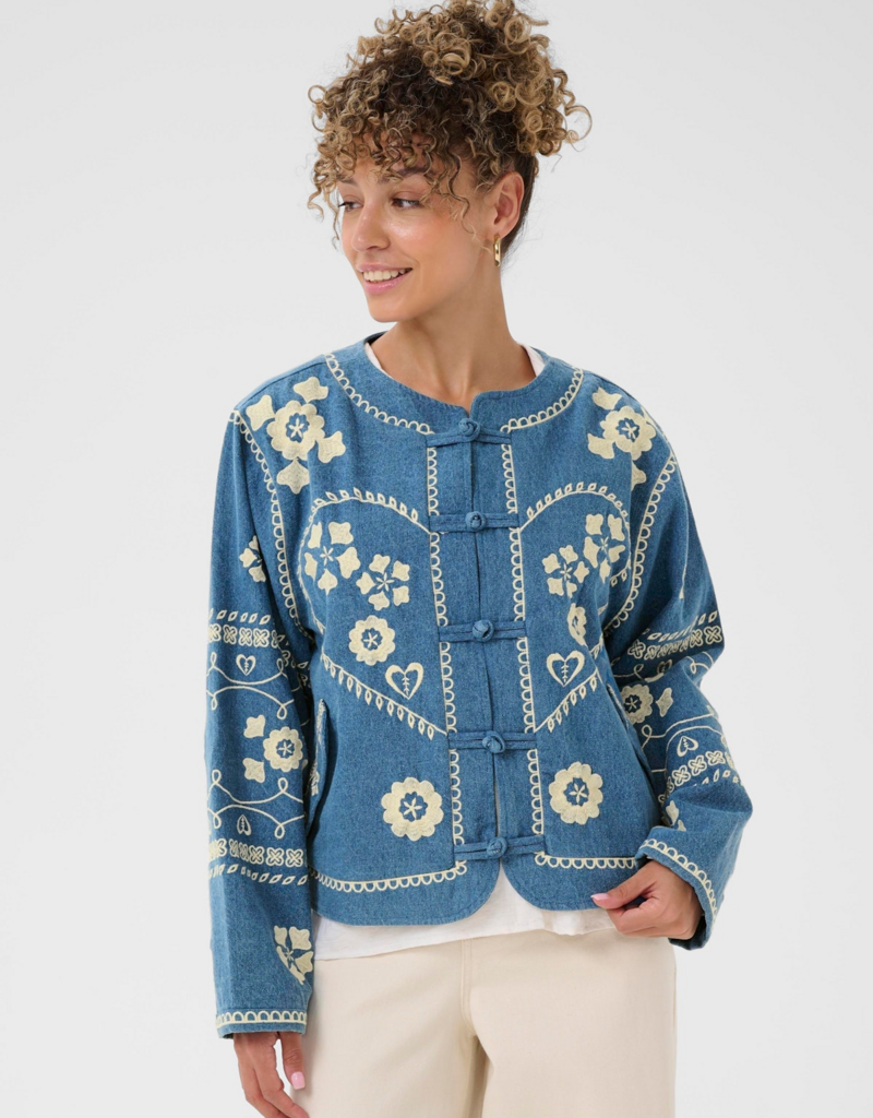 Cream Tannie Embroidered Jacket in Portland Blue Denim