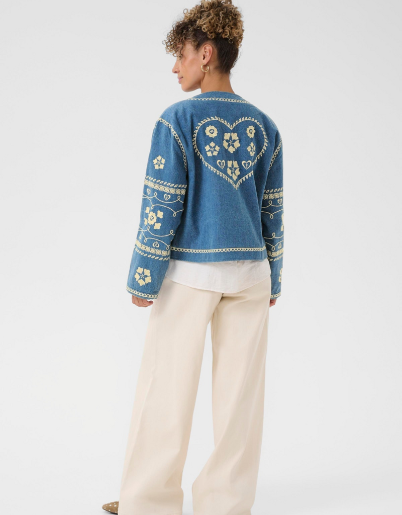 Cream Tannie Embroidered Jacket in Portland Blue Denim