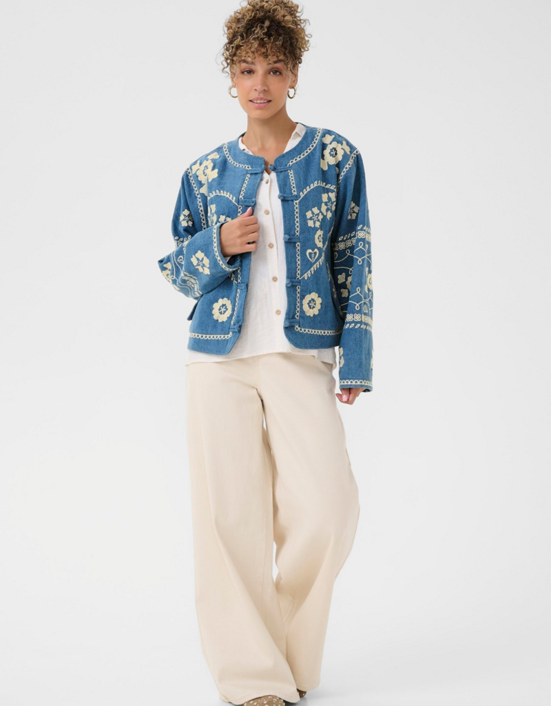 Cream Tannie Embroidered Jacket in Portland Blue Denim