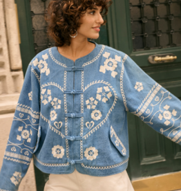 Cream Tannie Embroidered Jacket in Portland Blue Denim