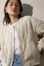 Greylin Micah Embroidered Quilted Bomber Jacket in Ivory/Beige