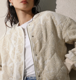 Greylin Micah Embroidered Quilted Bomber Jacket in Ivory/Beige
