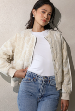 Greylin Micah Embroidered Quilted Bomber Jacket in Ivory/Beige