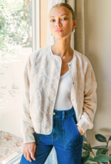 Greylin Micah Embroidered Quilted Bomber Jacket in Ivory/Beige