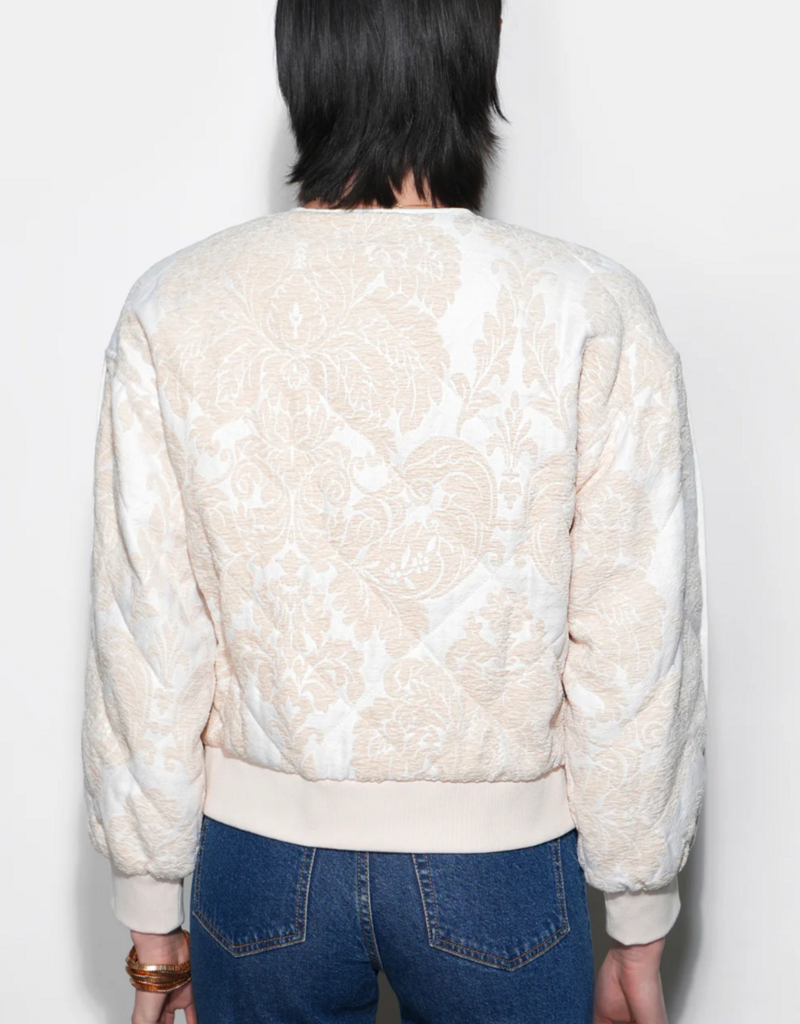 Greylin Micah Embroidered Quilted Bomber Jacket in Ivory/Beige