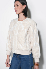 Greylin Micah Embroidered Quilted Bomber Jacket in Ivory/Beige