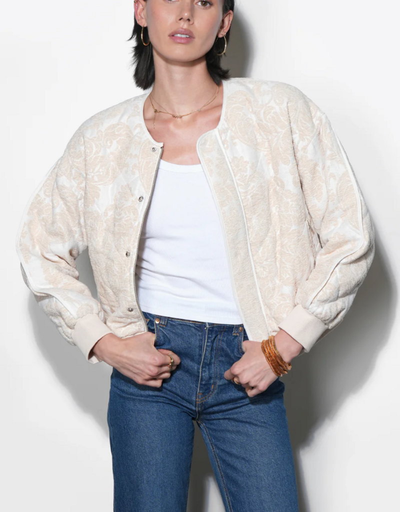 Greylin Micah Embroidered Quilted Bomber Jacket in Ivory/Beige