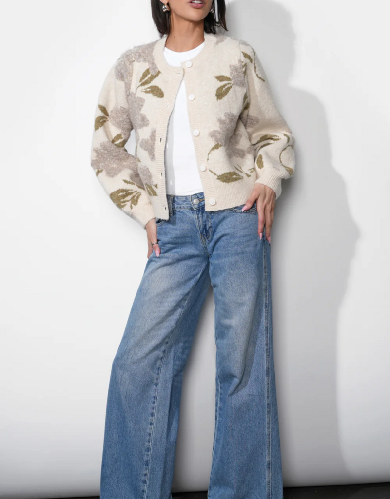 Greylin Skylar Cozy Floral Cardigan in Ivory