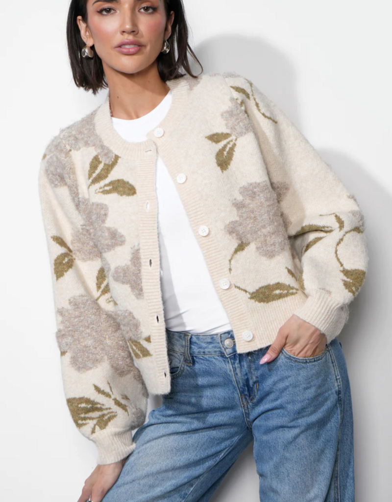 Greylin Skylar Cozy Floral Cardigan in Ivory