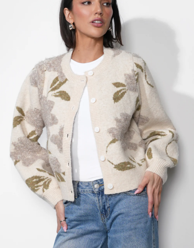 Greylin Skylar Cozy Floral Cardigan in Ivory
