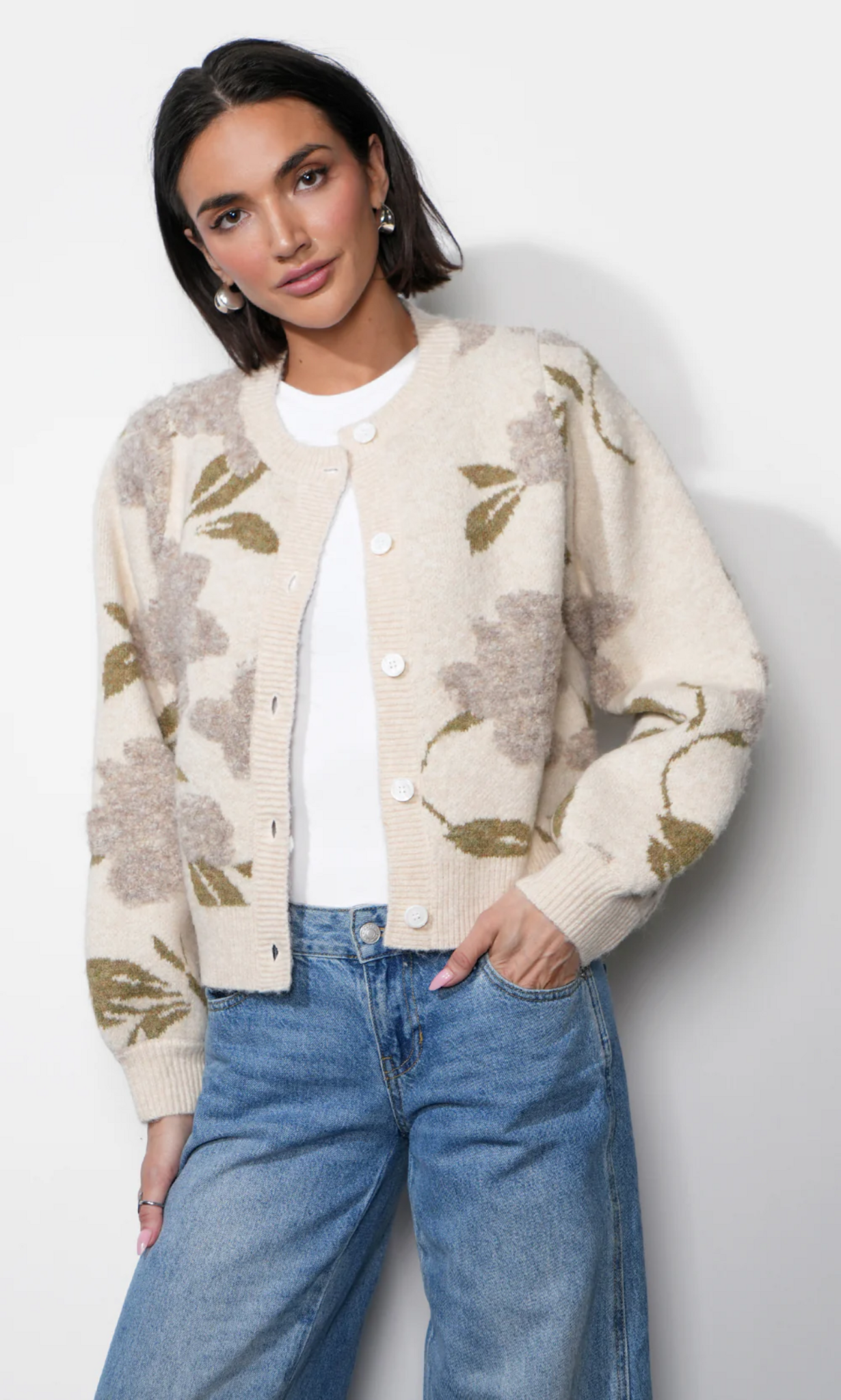 Skylar Cozy Floral Cardigan in Ivory - Adorn Boutique