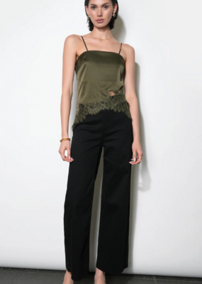 Greylin Stella Lace Hem Satin Cami in Olive
