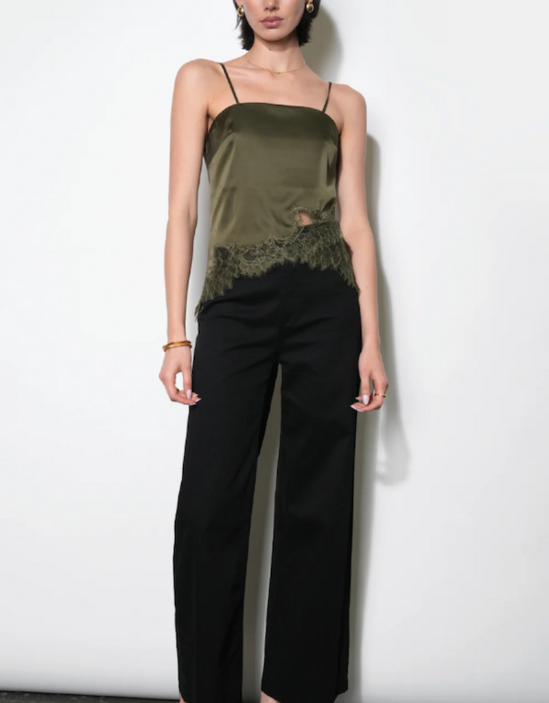 Greylin Stella Lace Hem Satin Cami in Olive