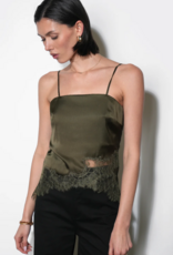 Greylin Stella Lace Hem Satin Cami in Olive