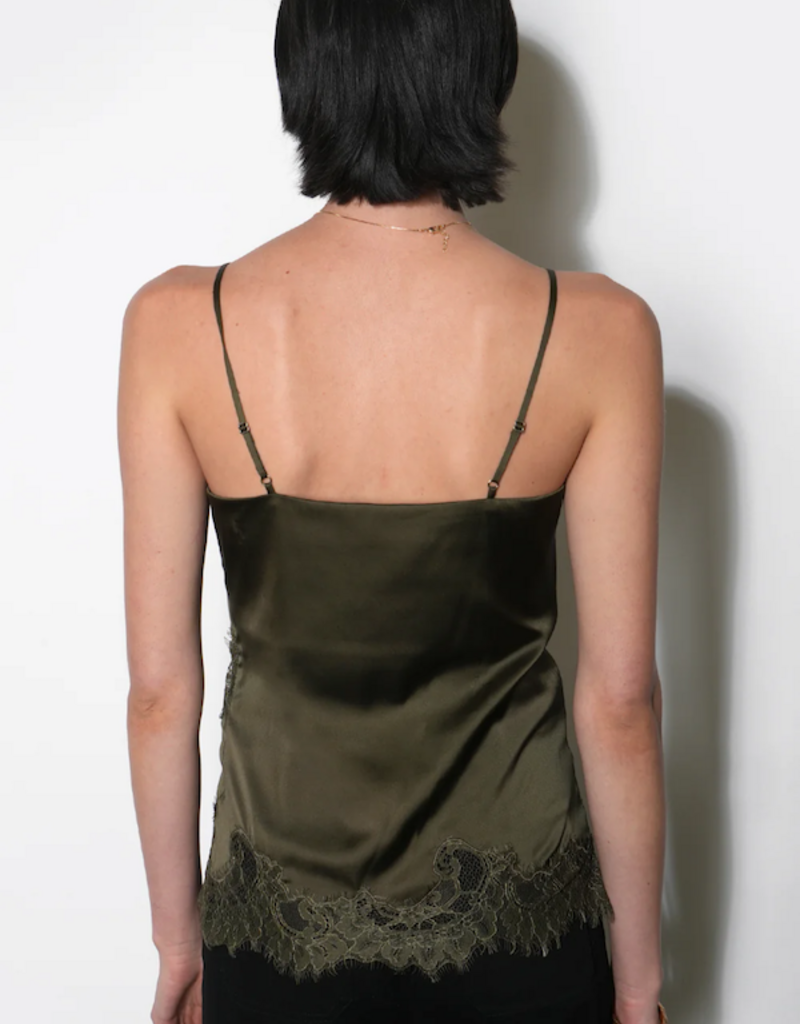 Greylin Stella Lace Hem Satin Cami in Olive