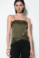 Greylin Stella Lace Hem Satin Cami in Olive