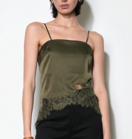 Greylin Stella Lace Hem Satin Cami in Olive