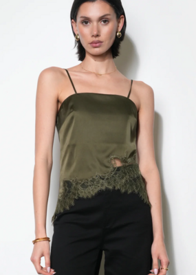 Greylin Stella Lace Hem Satin Cami in Olive