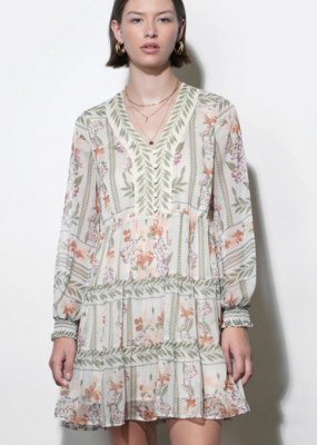 Greylin Alexis Deep V Tiered Pullover Dress in Ivory Combo