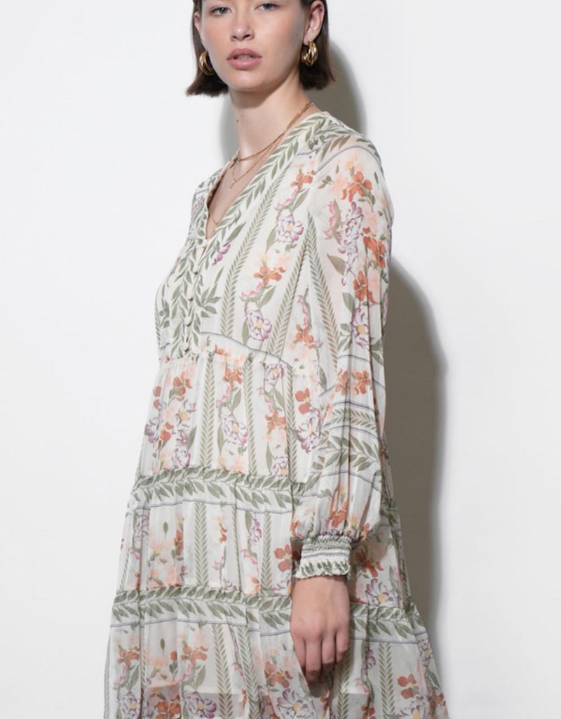 Greylin Alexis Deep V Tiered Pullover Dress in Ivory Combo