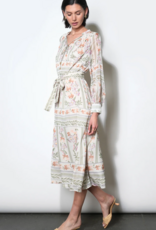 Greylin Reese Flowy Scarf Print Midi with Tie Belt in Ivory Combo
