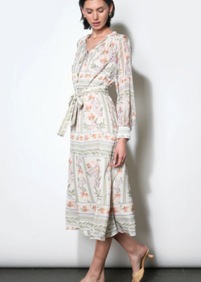 Greylin Reese Flowy Scarf Print Midi with Tie Belt in Ivory Combo