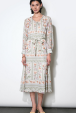 Greylin Reese Flowy Scarf Print Midi with Tie Belt in Ivory Combo